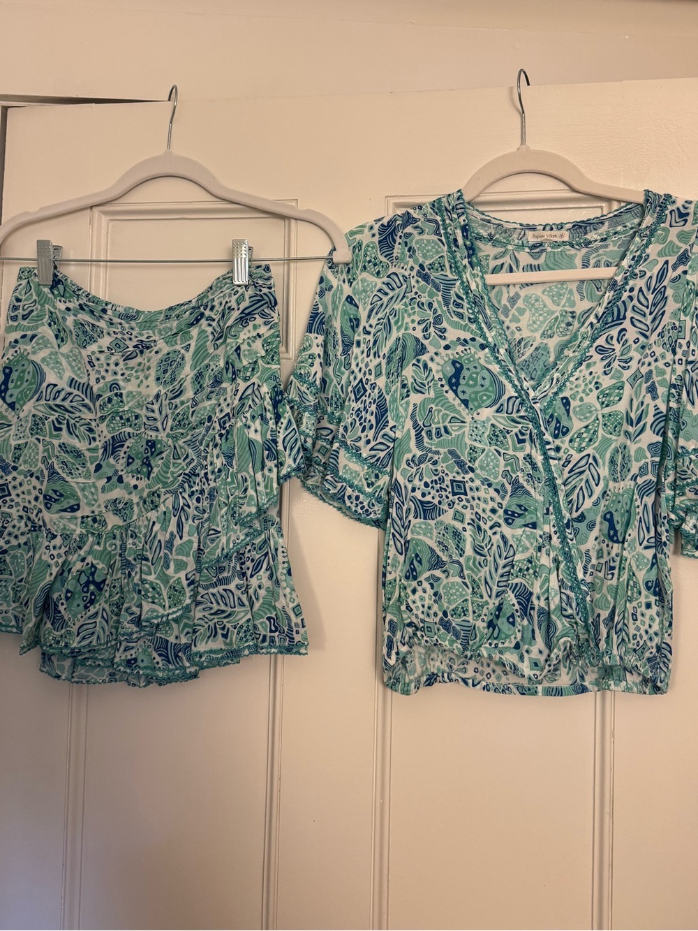 Poupette St. Barth blue Printed Wrap Top and matching skirt set